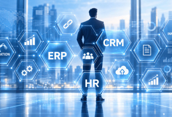 Enterprise ERP and CRM modules connected together